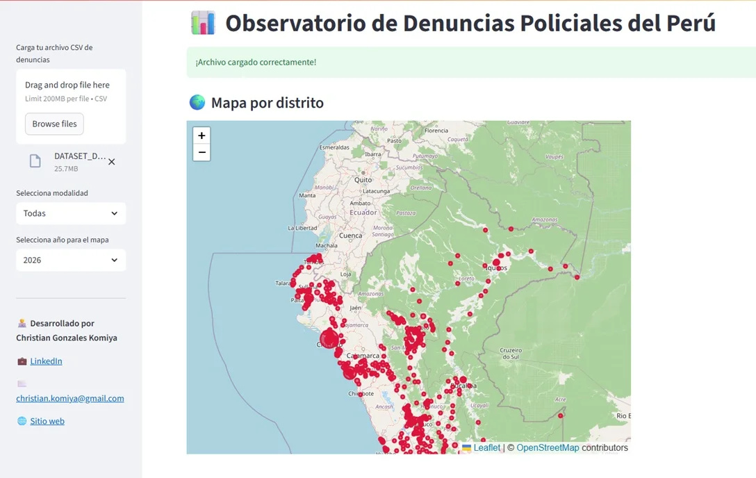 Captura de Observatorio de Denuncias Policiales del Perú